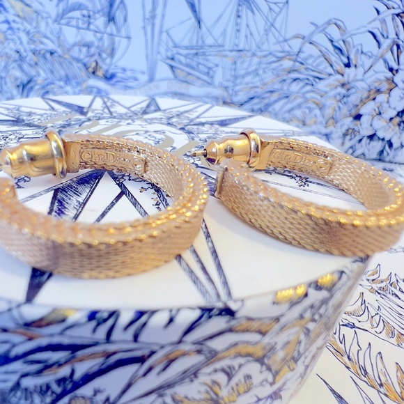 DIOR Thin Hoops Gold Plated Pierced Earrings by Christian Dior - Picture 8 of 8